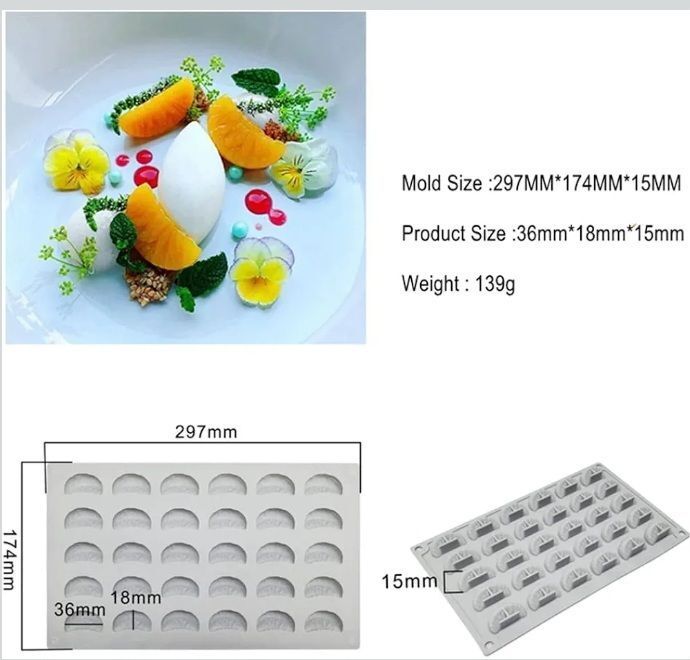 قالب سیلیکونی ۲۴ حفره طرح پره نارنگی و پرتقال طبیعی برای پاستیل و شکلات