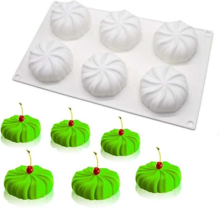 قالب سیلیکونی قنادی ۶ حفره طرح گرد پیچ خورده