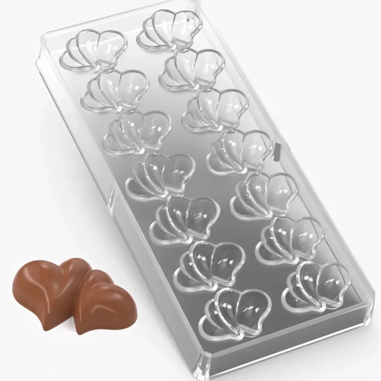 قالب شکلات پلی‌کربنات طرح دو قلب