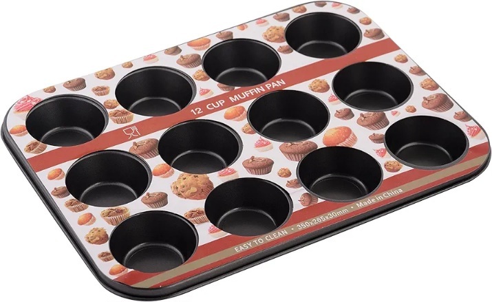  قالب 12 عددی مافین و کاپ کیک با کفی‌های جدا شونده و روکش تفلون مشکی 