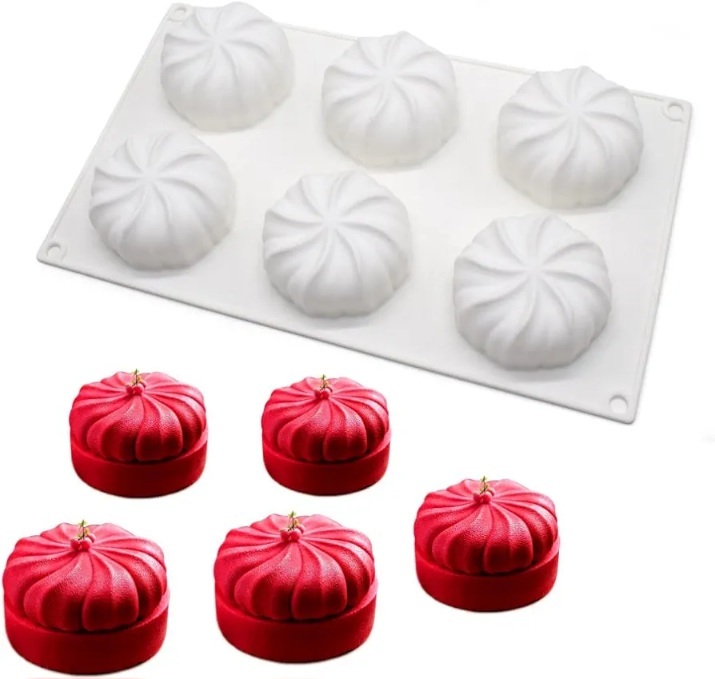 قالب سیلیکونی طرح گرد پیچخورده | قالب دسر و موس حرفهای ۶ حفره